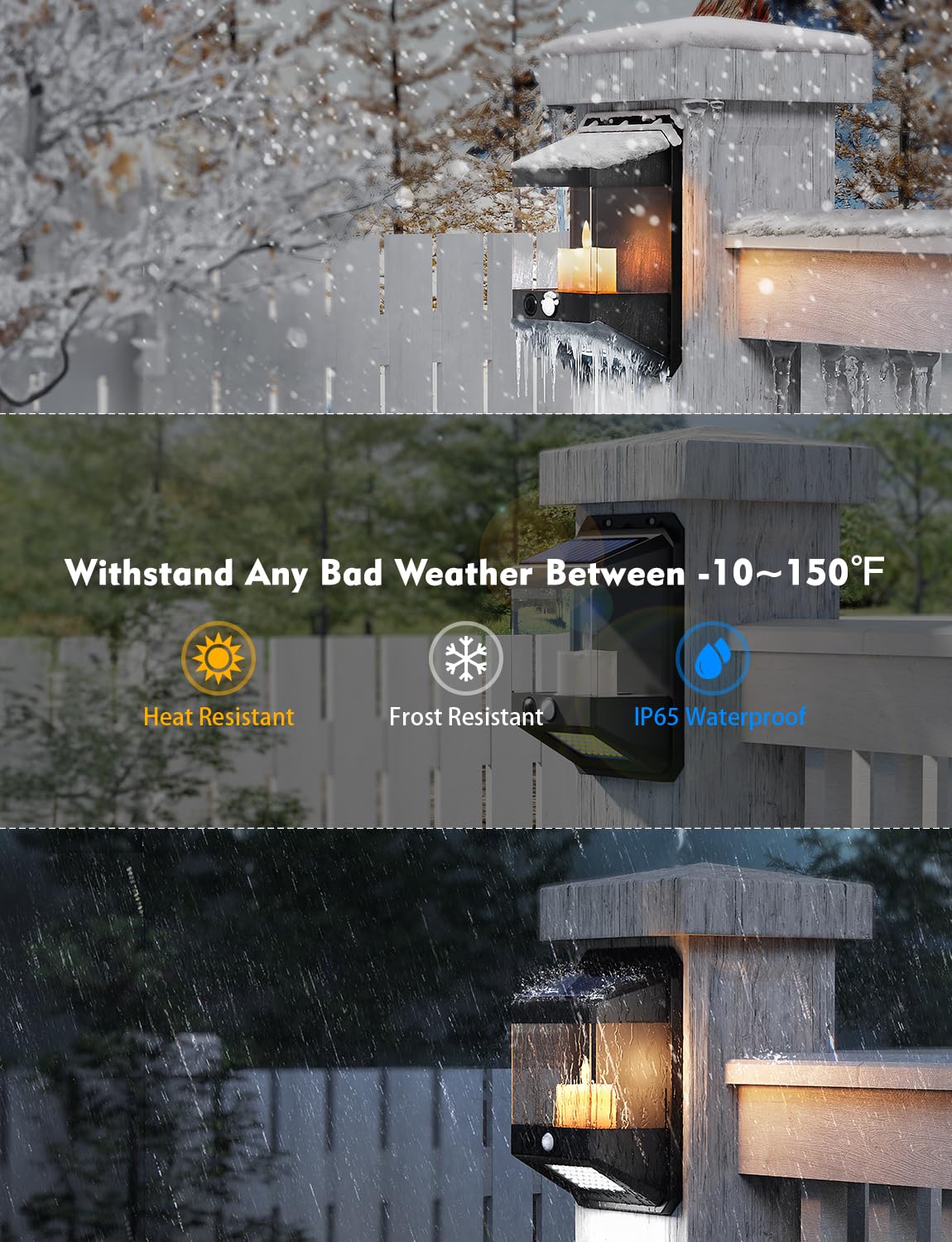 Dual-mode Solar Power Candlelight Fickering Outdoor Waterproof Solar Wall Lamp for House Garden Gate Pool