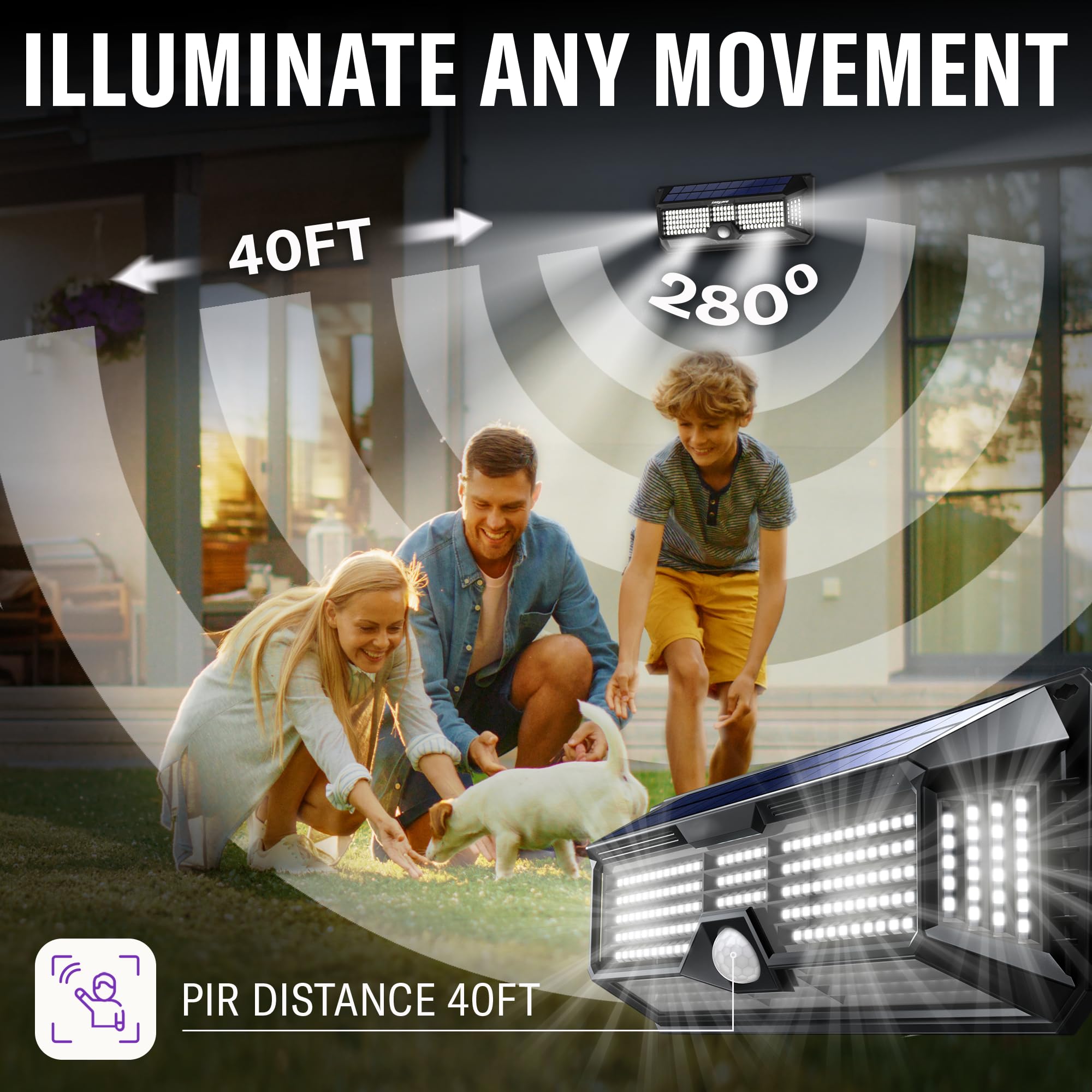 Outdoor LED 4400mAh Battery Solar Powered Waterproof Motion Induction Security Spot Lights for Patio Garden Porch Courtyard