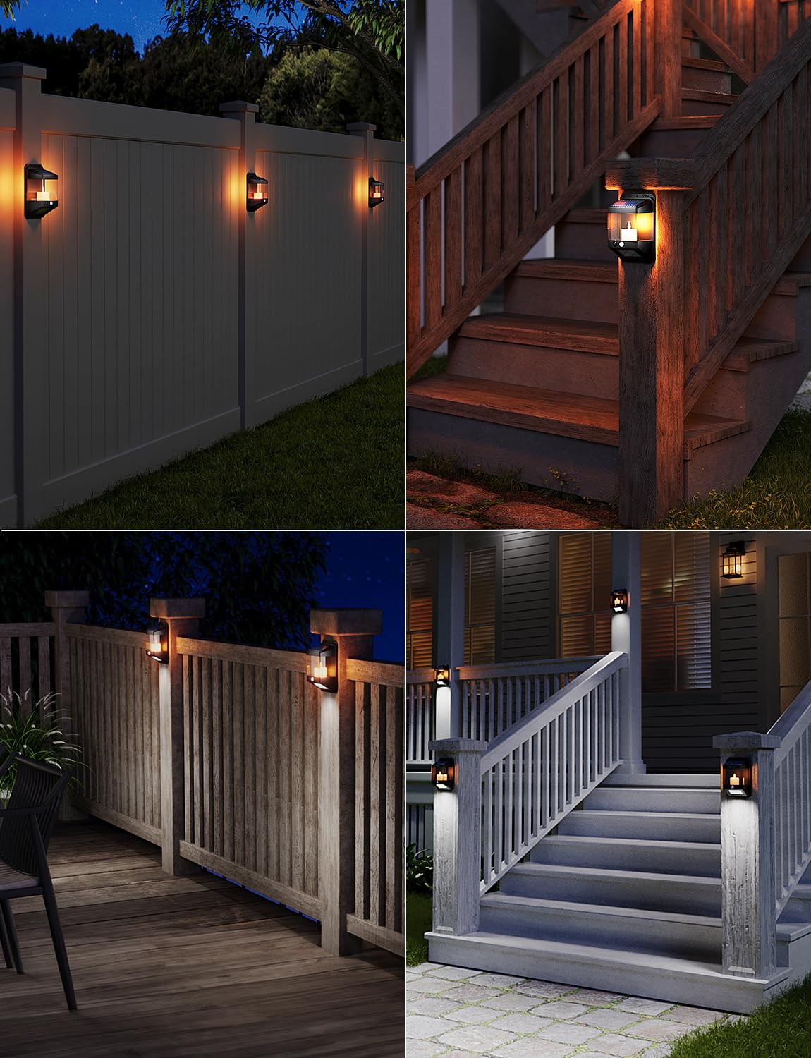 Dual-mode Solar Power Candlelight Fickering Outdoor Waterproof Solar Wall Lamp for House Garden Gate Pool