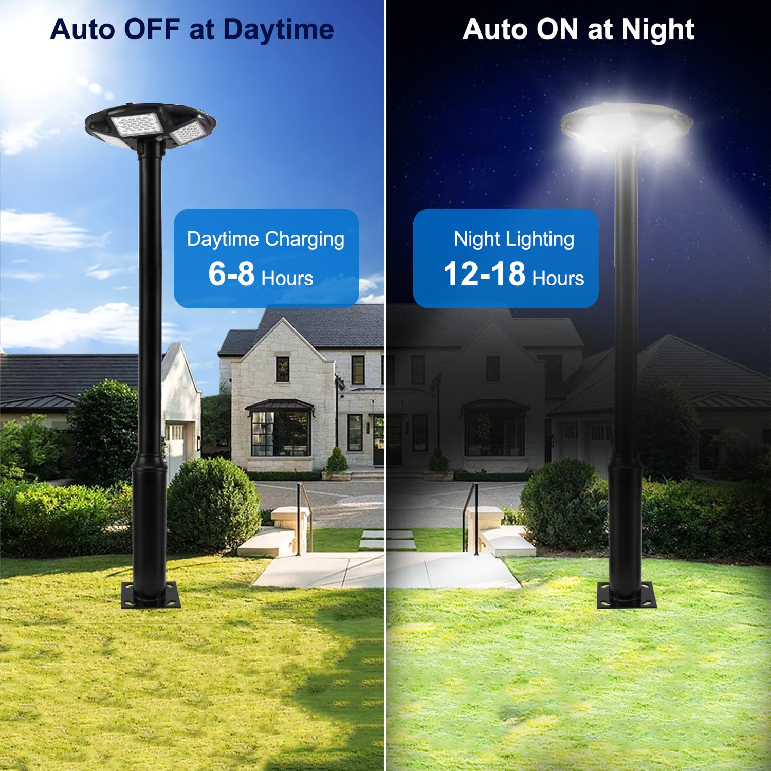 Outdoor IP67 Waterproof Landscape Path Decoration 8 Inch Solar Street Lamp with Remote for Lawn Pathway Driveway Yard