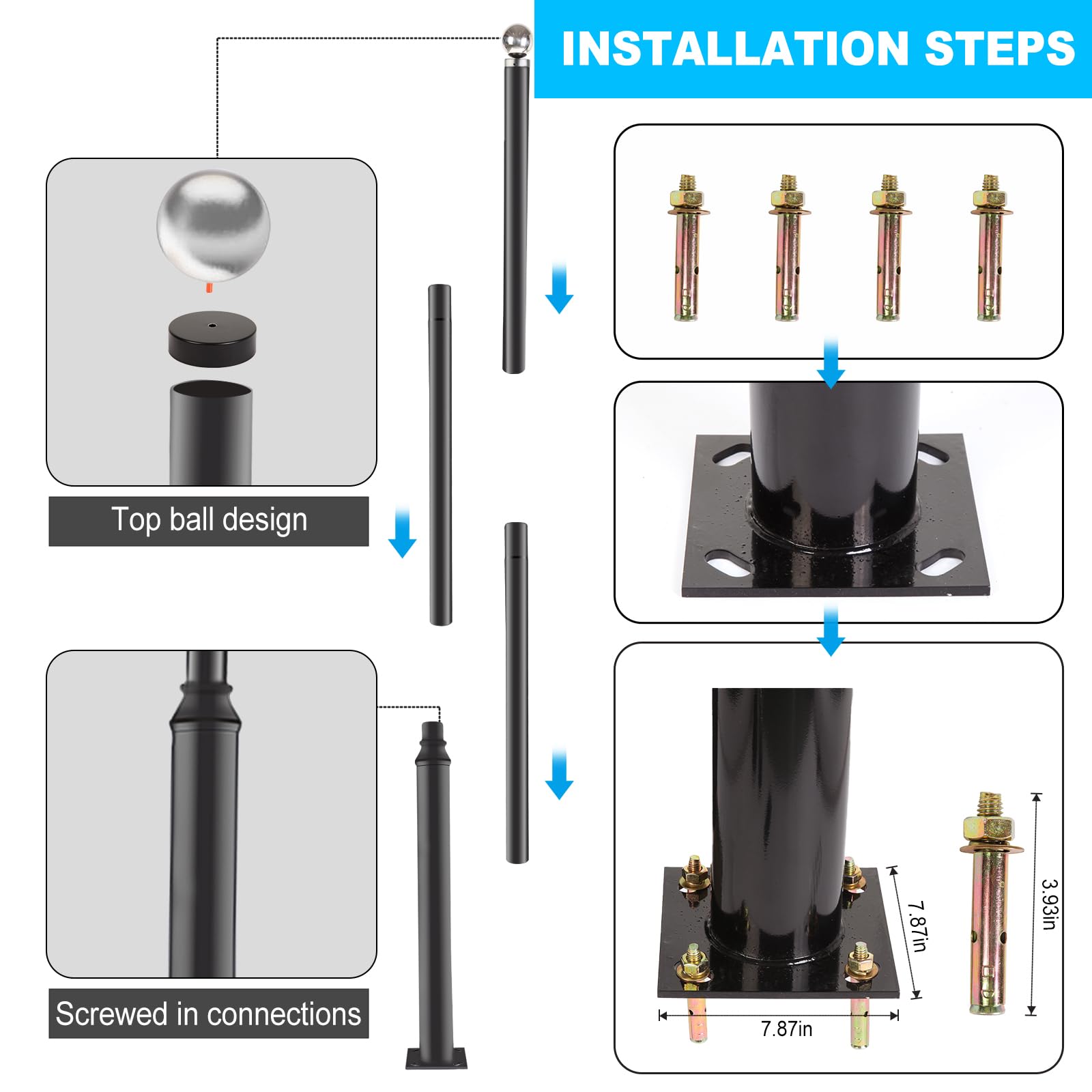 Hot-sell Outdoor Street Light Pole 10Ft Tall Metal Solar Lamp Posts Perfect for Backyard, Patio, Street, Lighting Fixtures