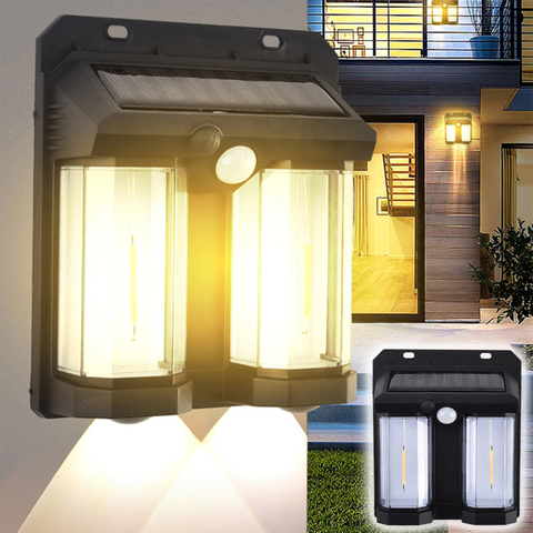 High Power Bright Outdoor Solar Motion Sensor Waterproof Solar Wall Lamp for Garden, Yard, with Two LED Light Sources