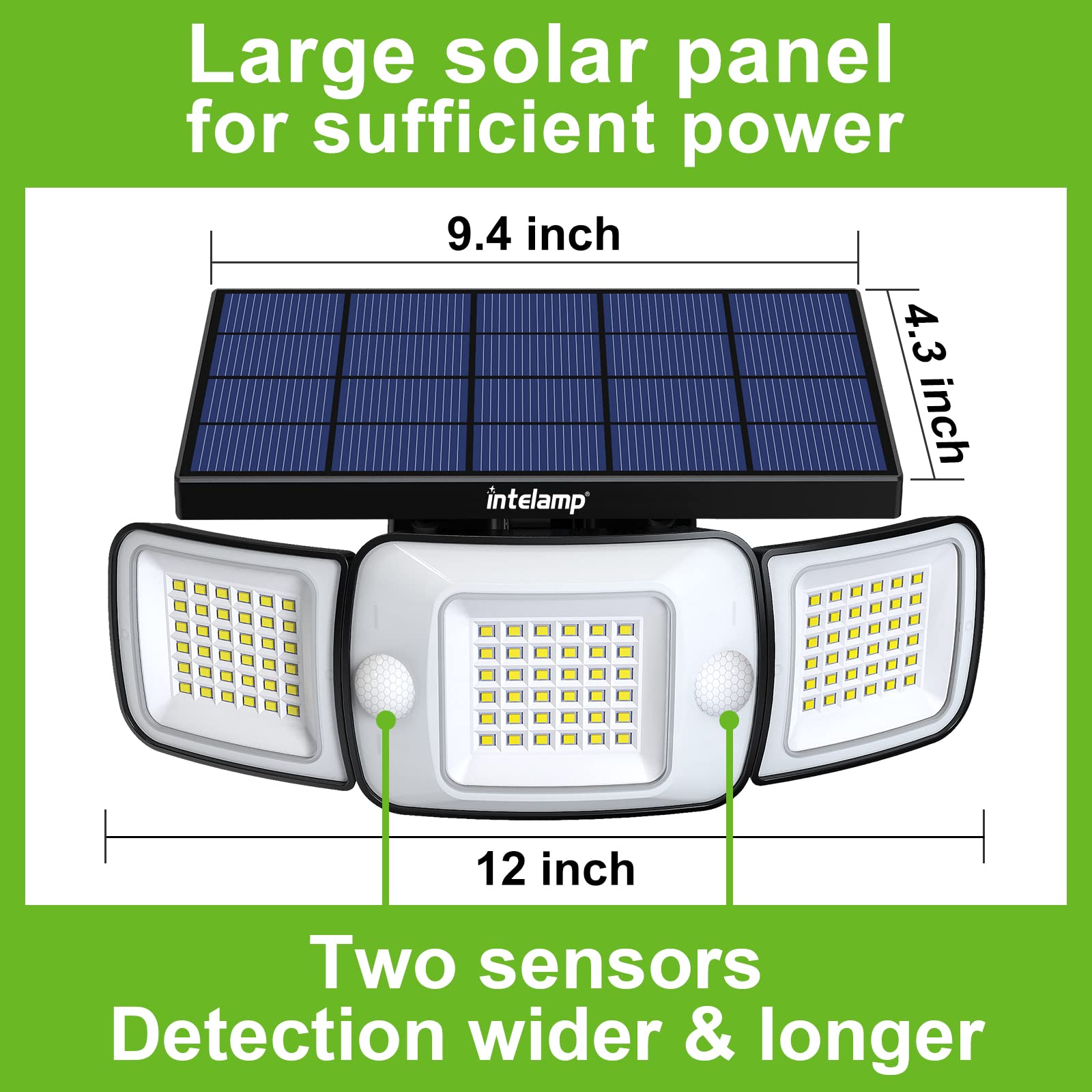 High Power 6000ma Outdoor Intelligent 3 Modes Adjustable Dual Sensor Induction LED Solar Lamp for yard with Solar Panel