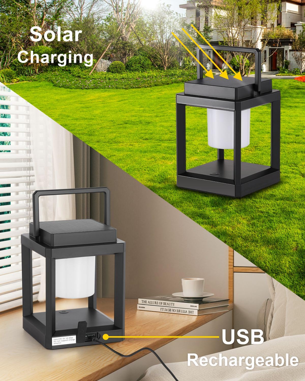 Outdoor Camping Reading Rechargeable Lantern Shape Decoration Solar Power Table Lamp