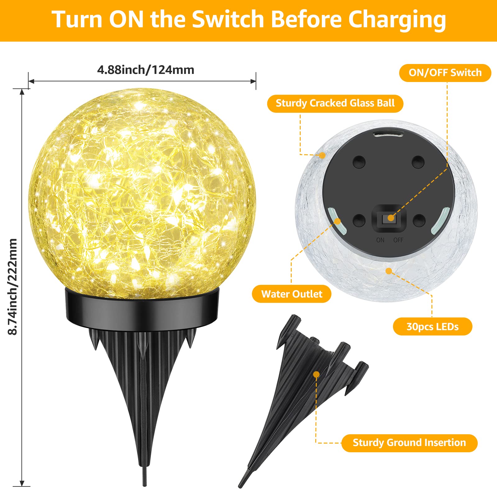Outdoor Indoor Warm White, White, Colorful Light Round Shape Glass-made Little Decorative Solar Lamp for Garden, Yard