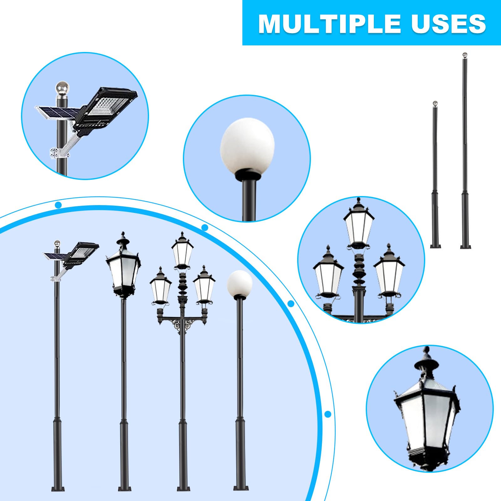Hot-sell Outdoor Street Light Pole 10Ft Tall Metal Solar Lamp Posts Perfect for Backyard, Patio, Street, Lighting Fixtures