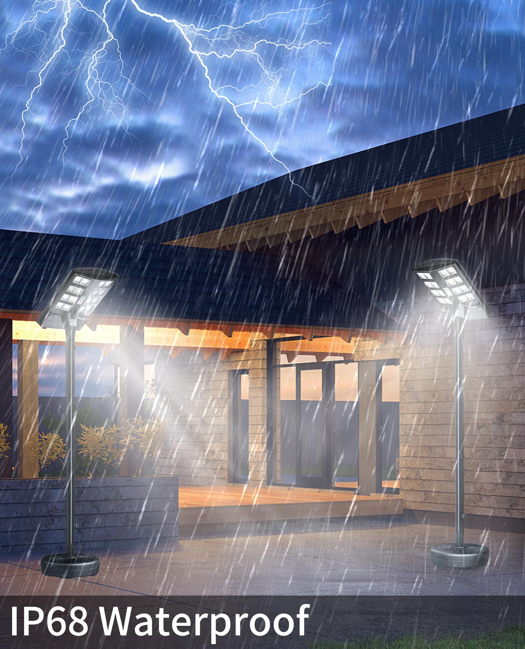 8000W High Power IP68 Waterproof Outdoor 6.5ft Pole, 3000K/4000K/6500K Solar Floor Lamps Dusk to Dawn Solar Security Lights
