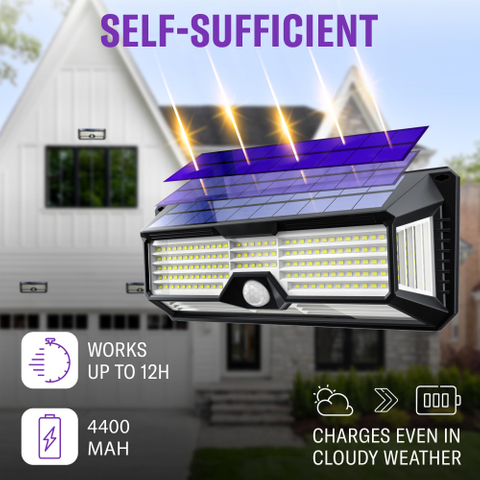 Outdoor LED 4400mAh Battery Solar Powered Waterproof Motion Induction Security Spot Lights for Patio Garden Porch Courtyard