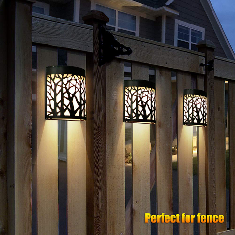 Designer Style Fashional Outdoor Garden Yard Decoration Metal Durable Waterproof Solar Power Metal Wall Lamp with Brightness Adjustable Color Changing