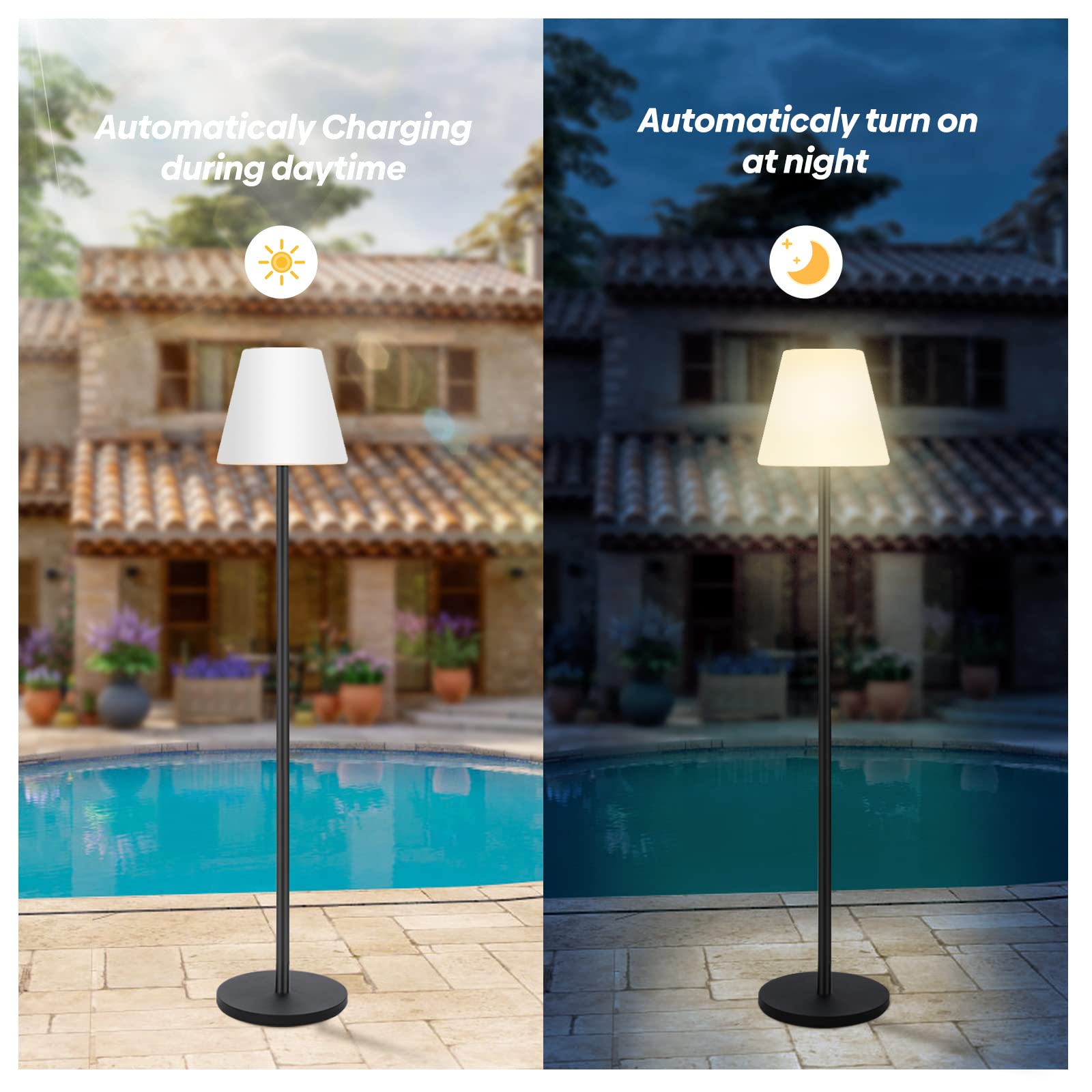 Solar Power Outdoor Waterproof Rechargeable Warm Whilte LED Solar Floor Lamp for Garden Pool Lawn