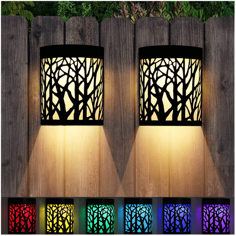 Designer Style Fashional Outdoor Garden Yard Decoration Metal Durable Waterproof Solar Power Metal Wall Lamp with Brightness Adjustable Color Changing