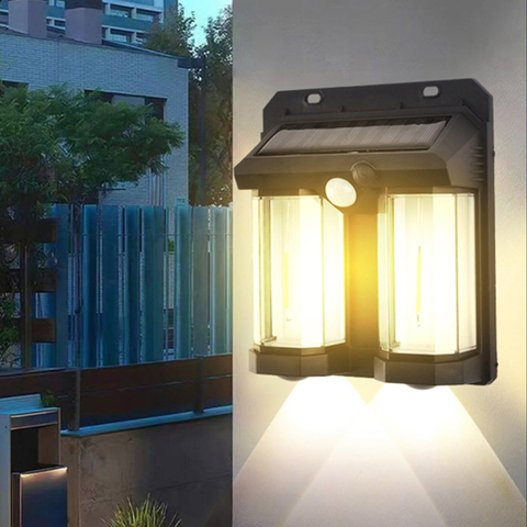 High Power Bright Outdoor Solar Motion Sensor Waterproof Solar Wall Lamp for Garden, Yard, with Two LED Light Sources